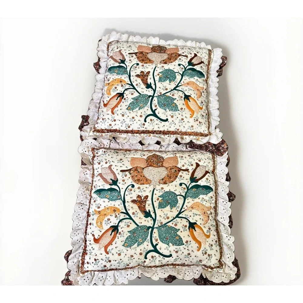 Vintage Throw Pillows Cottagecore Floral Ruffle Eyelet Lace Farmhouse Grannycore